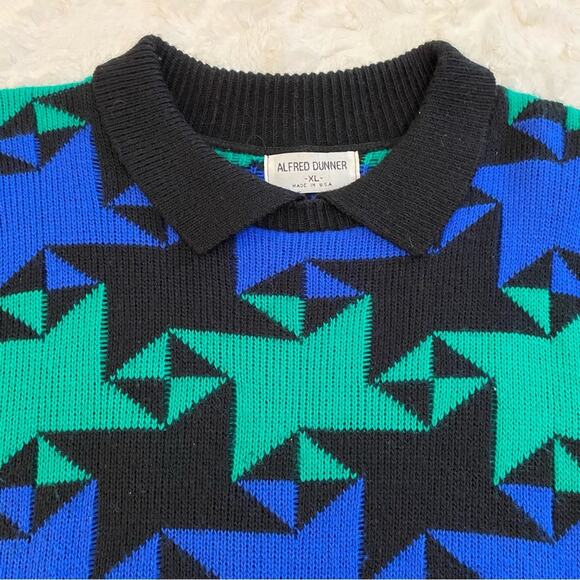 Vintage Alfred Dunner XL Chunky Collared Retro Blue Green Argyle Sweater - Picture 3 of 10